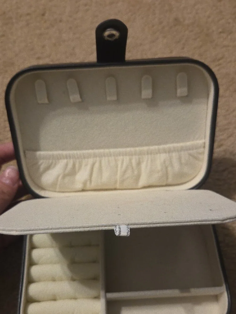 Compact Black Jewelry Travel Case With Cream Interior